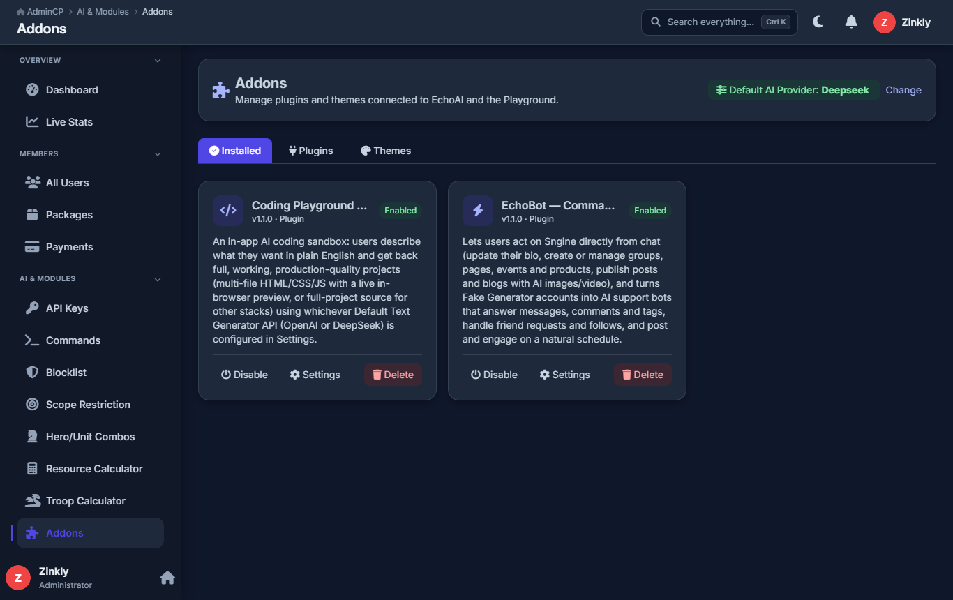 AdminCP - Addons