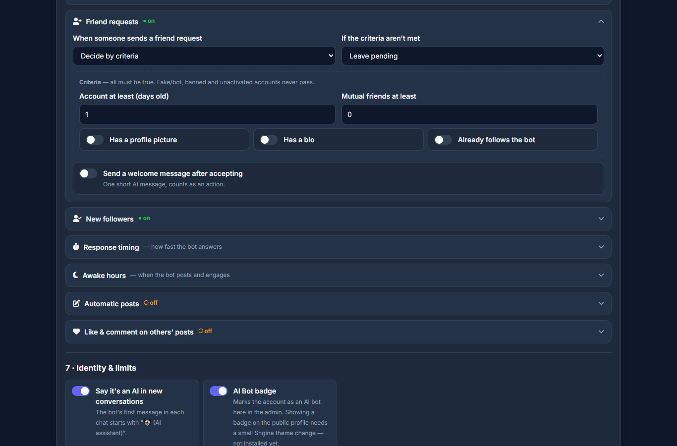 Friend request criteria