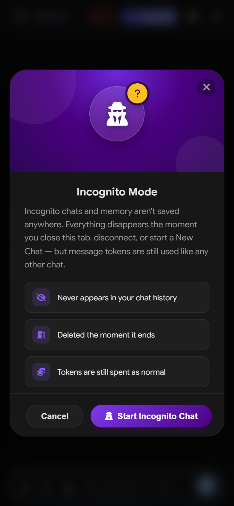 Incognito Mode warning on a phone